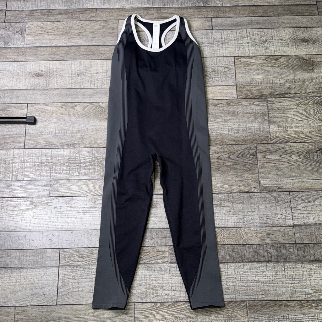 Fabletics Motion 360 Racerback Black And Gray Jumpsuit